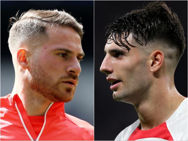 <p>Alexis Mac Allister (left) and  Dominik Szoboszlai are expected to combine as the forward-thinking pair ahead of the roving Trent Alexander-Arnold and a holding midfielder </p>